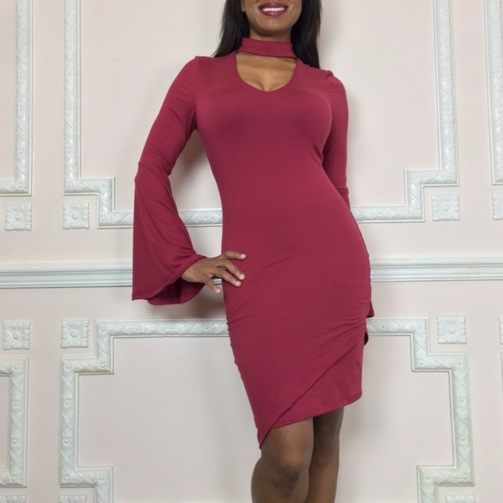 NastyGal NEW sexy dress w/ wrap skirt bell sleeves - Picture 1 of 1